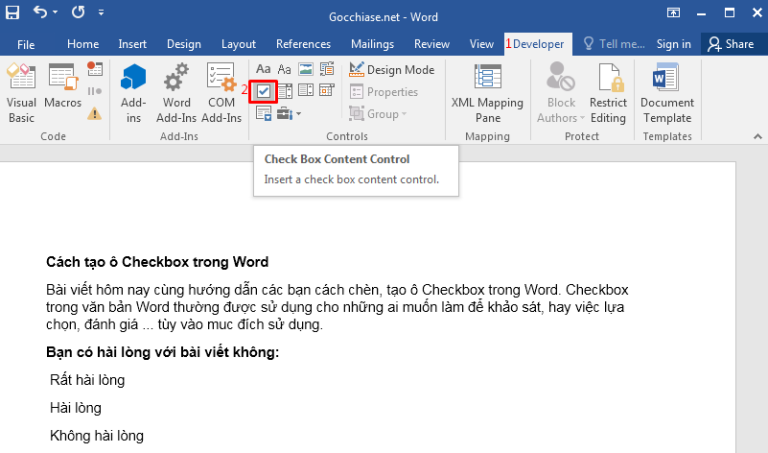 Cách tạo ô Checkbox trong Word
